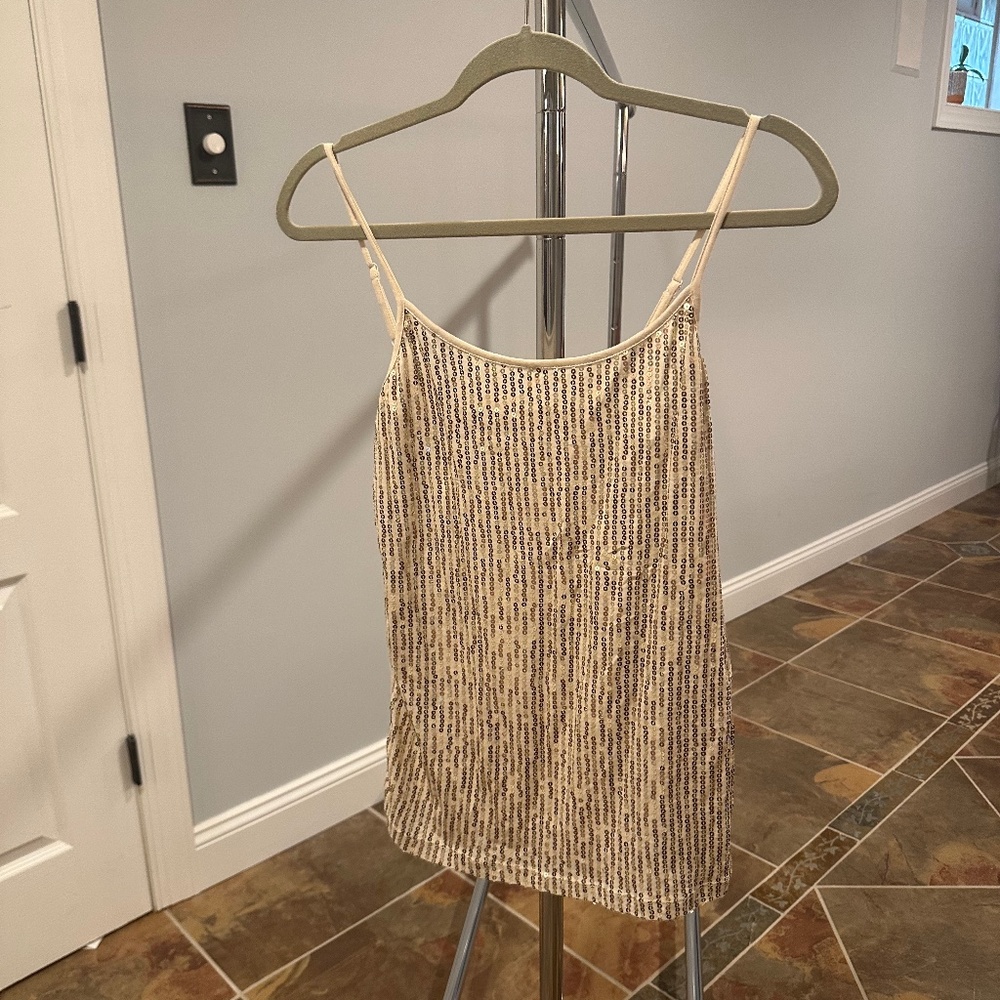Ann Taylor LOFT Beige Sequined Tank Top